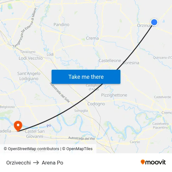 Orzivecchi to Arena Po map