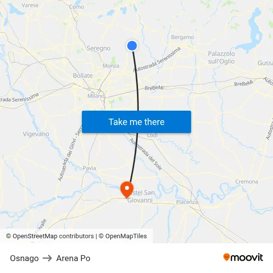 Osnago to Arena Po map