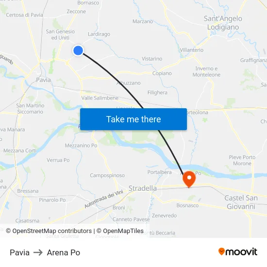 Pavia to Arena Po map