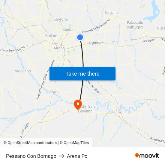 Pessano Con Bornago to Arena Po map