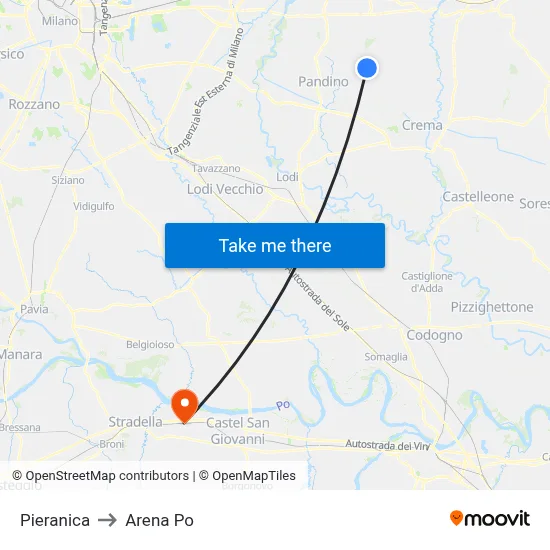 Pieranica to Arena Po map