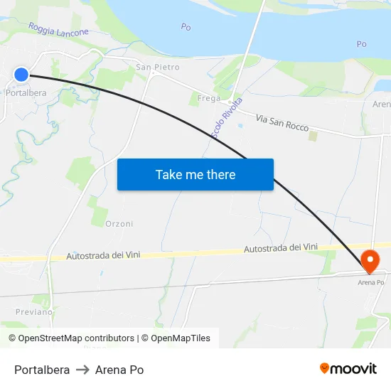 Portalbera to Arena Po map