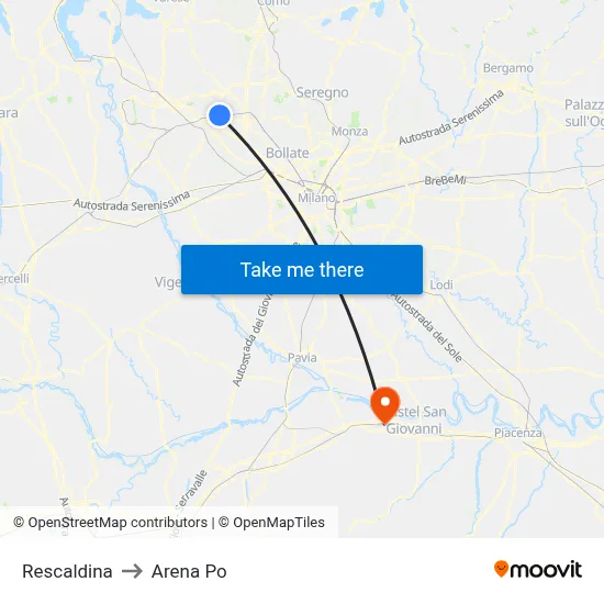 Rescaldina to Arena Po map