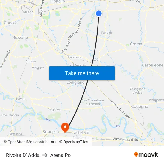 Rivolta D' Adda to Arena Po map