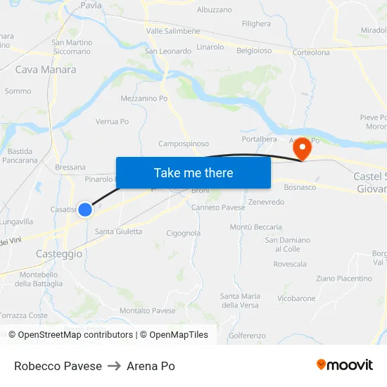 Robecco Pavese to Arena Po map