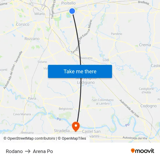 Rodano to Arena Po map