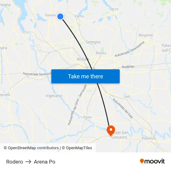 Rodero to Arena Po map