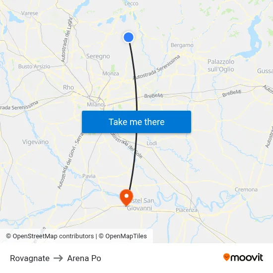 Rovagnate to Arena Po map