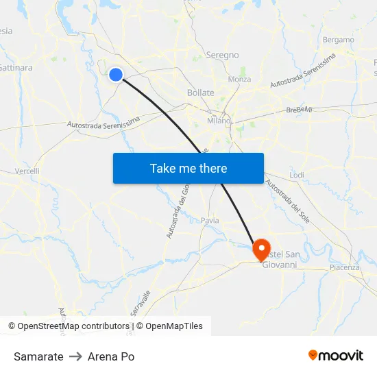 Samarate to Arena Po map