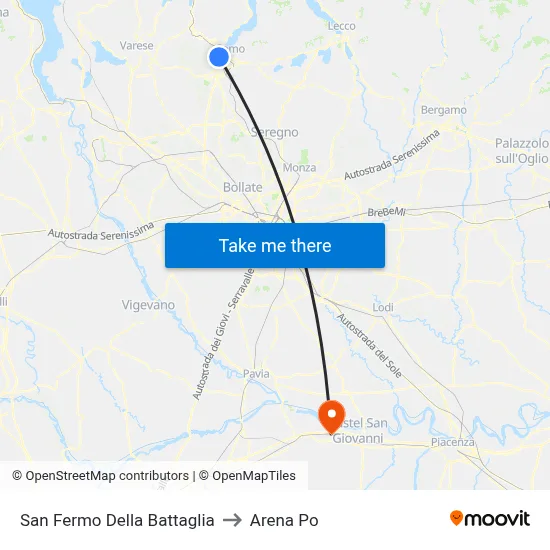 San Fermo Della Battaglia to Arena Po map