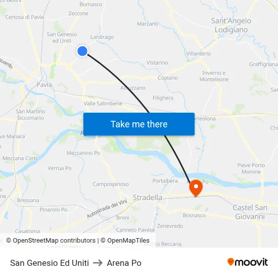 San Genesio Ed Uniti to Arena Po map