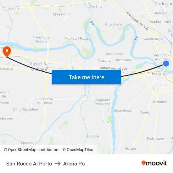 San Rocco Al Porto to Arena Po map