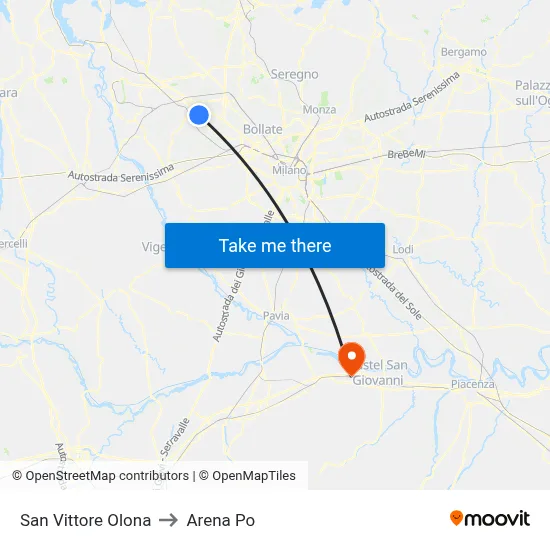 San Vittore Olona to Arena Po map