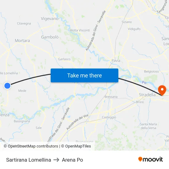 Sartirana Lomellina to Arena Po map