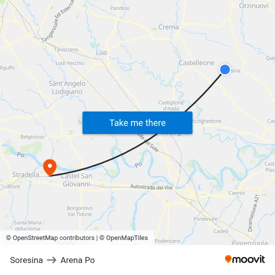 Soresina to Arena Po map