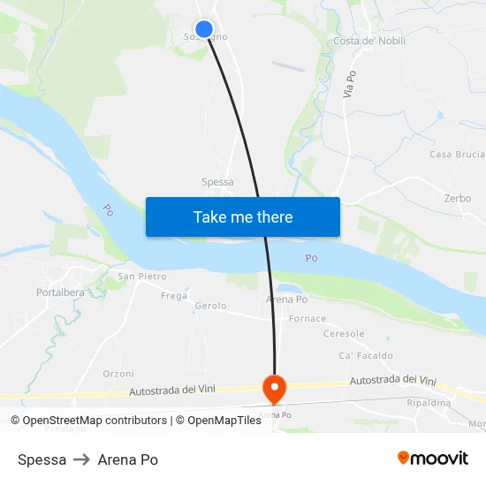 Spessa to Arena Po map