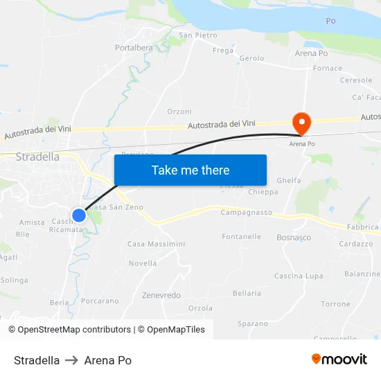 Stradella to Arena Po map