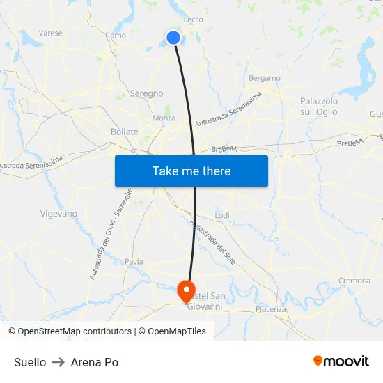 Suello to Arena Po map