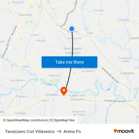 Tavazzano Con Villavesco to Arena Po map