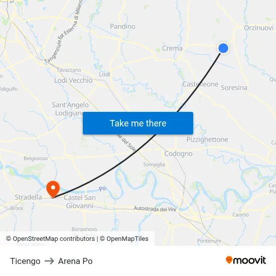 Ticengo to Arena Po map