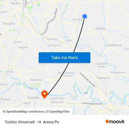 Torlino Vimercati to Arena Po map