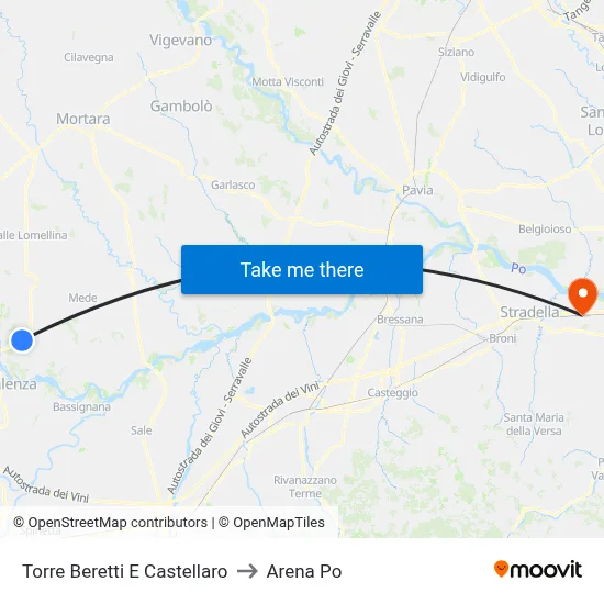 Torre Beretti e Castellaro to Arena Po map