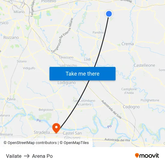 Vailate to Arena Po map