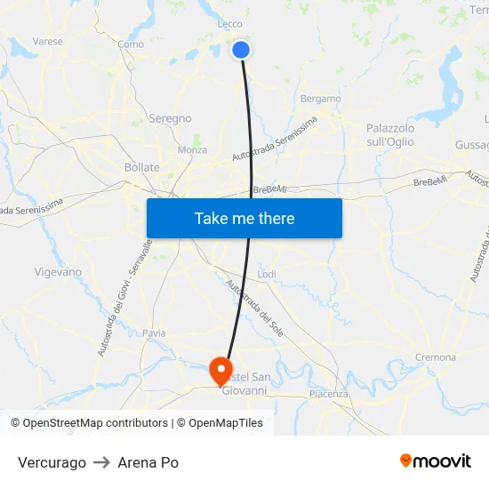 Vercurago to Arena Po map