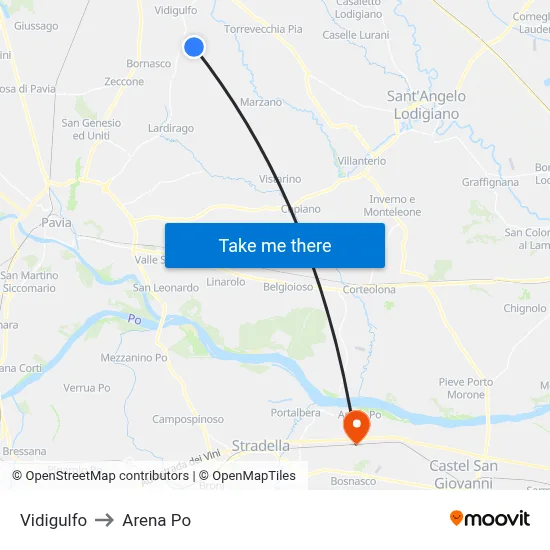 Vidigulfo to Arena Po map