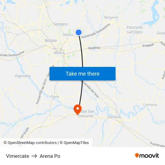 Vimercate to Arena Po map