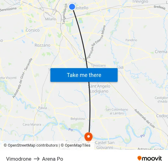Vimodrone to Arena Po map