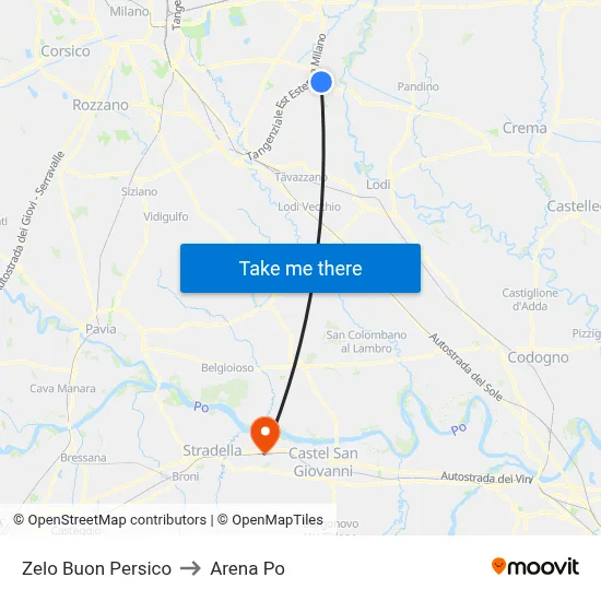 Zelo Buon Persico to Arena Po map