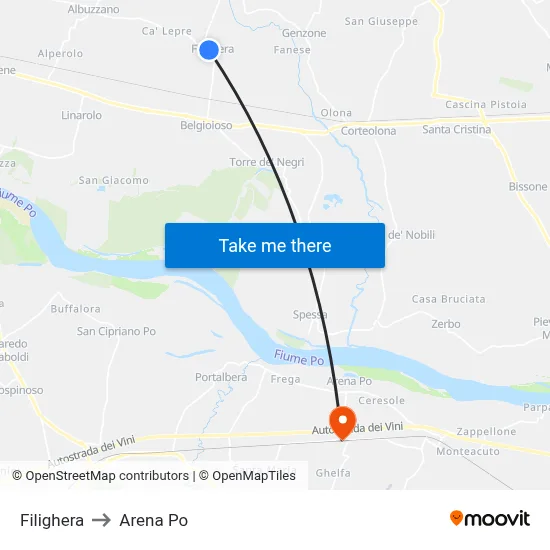Filighera to Arena Po map