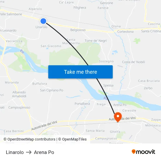 Linarolo to Arena Po map