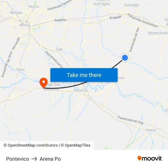 Pontevico to Arena Po map