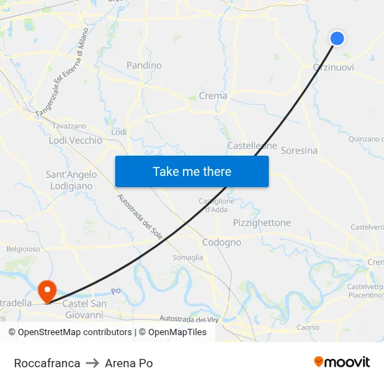 Roccafranca to Arena Po map