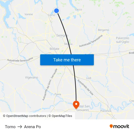 Torno to Arena Po map