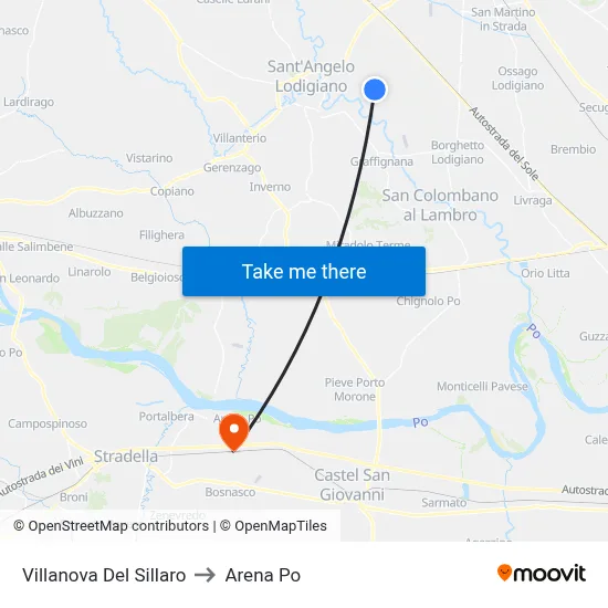 Villanova Del Sillaro to Arena Po map