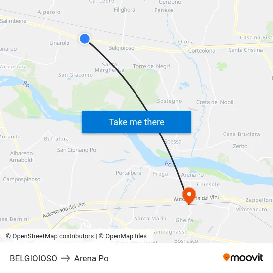 BELGIOIOSO to Arena Po map