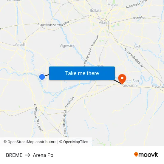 Breme to Arena Po map