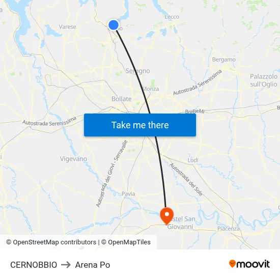 CERNOBBIO to Arena Po map