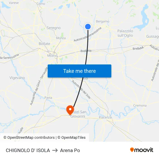 CHIGNOLO D' ISOLA to Arena Po map
