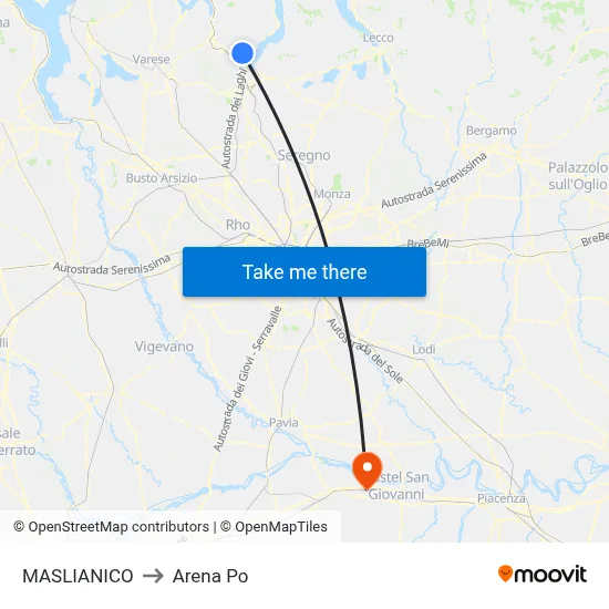 Maslianico to Arena Po map