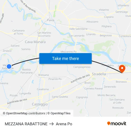 Mezzana Rabattone to Arena Po map