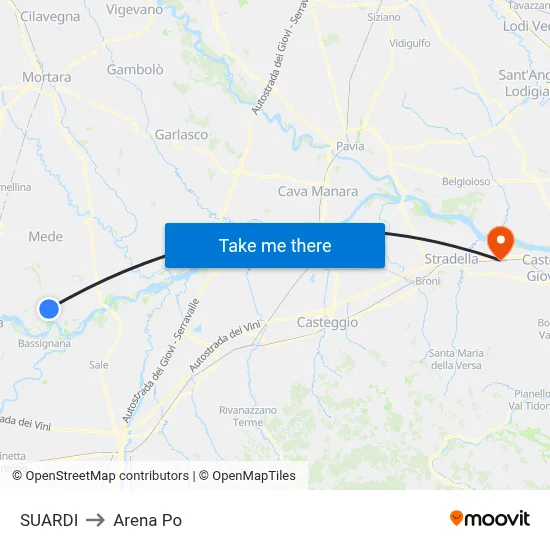 Suardi to Arena Po map