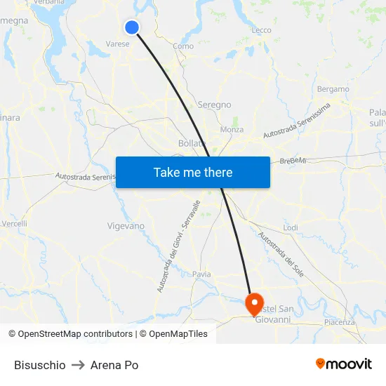 Bisuschio to Arena Po map