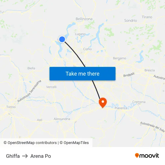 Ghiffa to Arena Po map