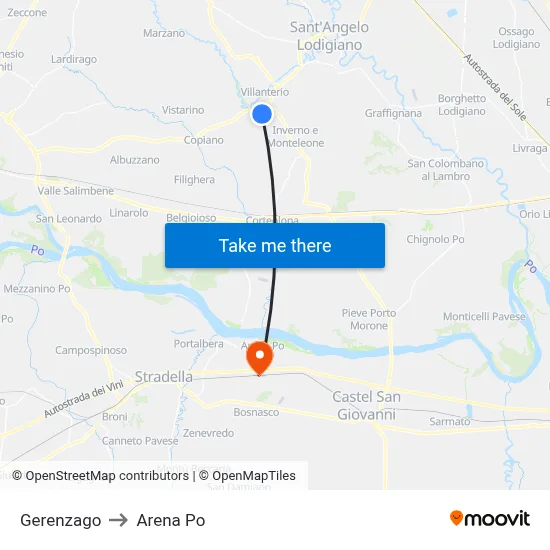 Gerenzago to Arena Po map