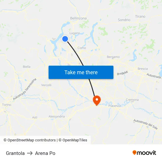 Grantola to Arena Po map