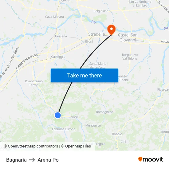 Bagnaria to Arena Po map